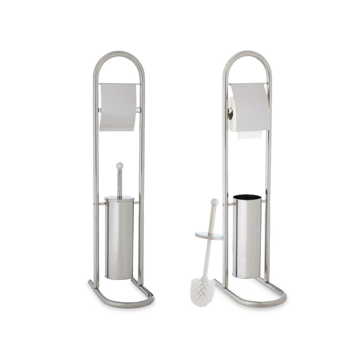 Toilet Paper Holder with Brush Stand Silver Metal 17,5 x 29 x 80 cm
