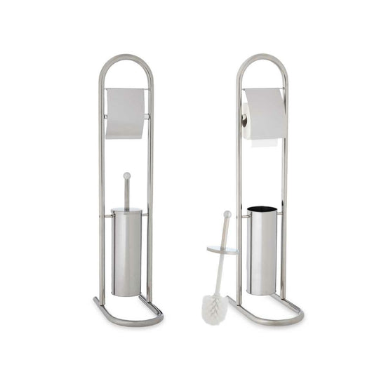 Toilet Paper Holder with Brush Stand Silver Metal 17,5 x 29 x 80 cm